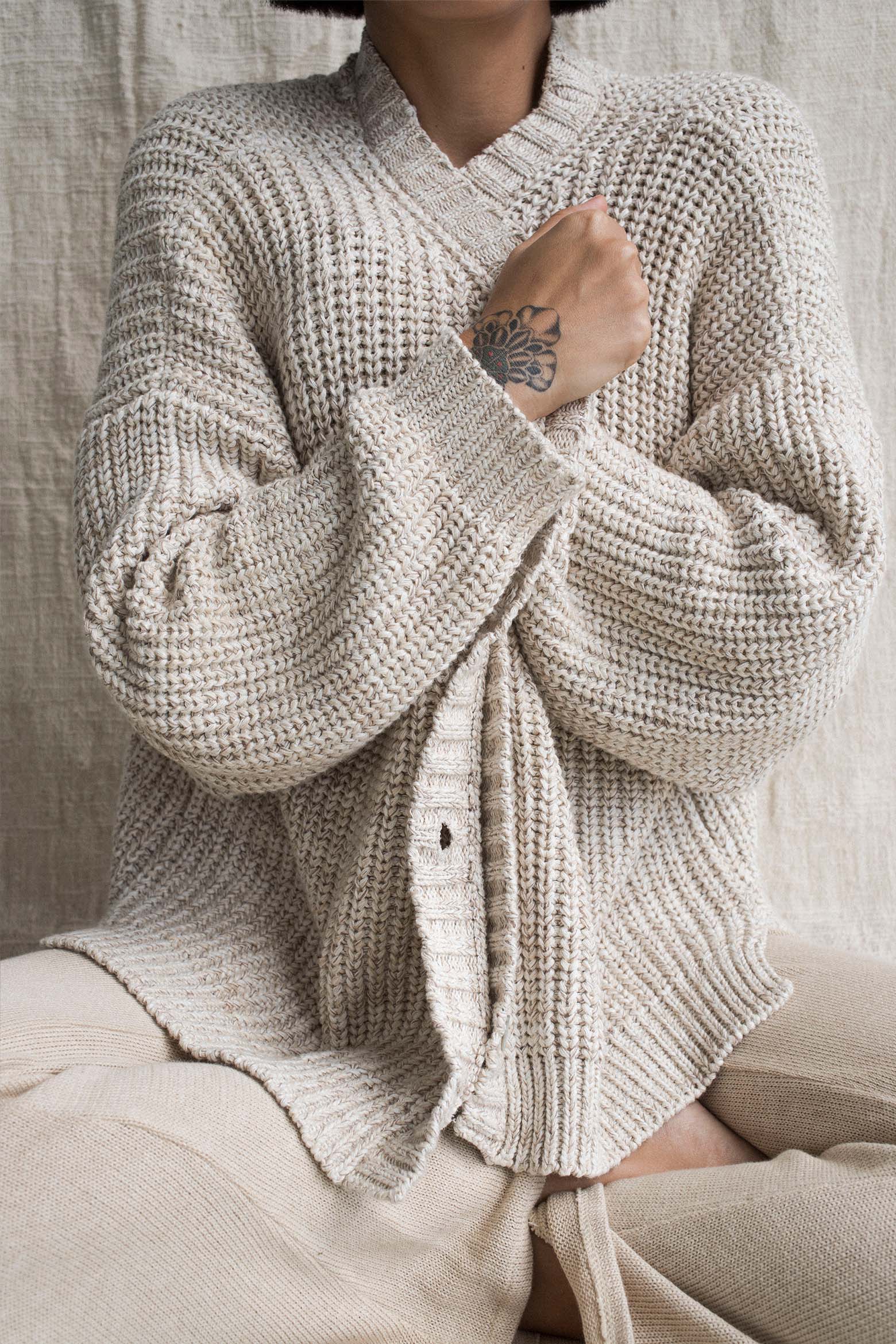 Cable Knit Chunky Cardigan Beige, Oversized Hand Knit Cozy Sweater -   Canada