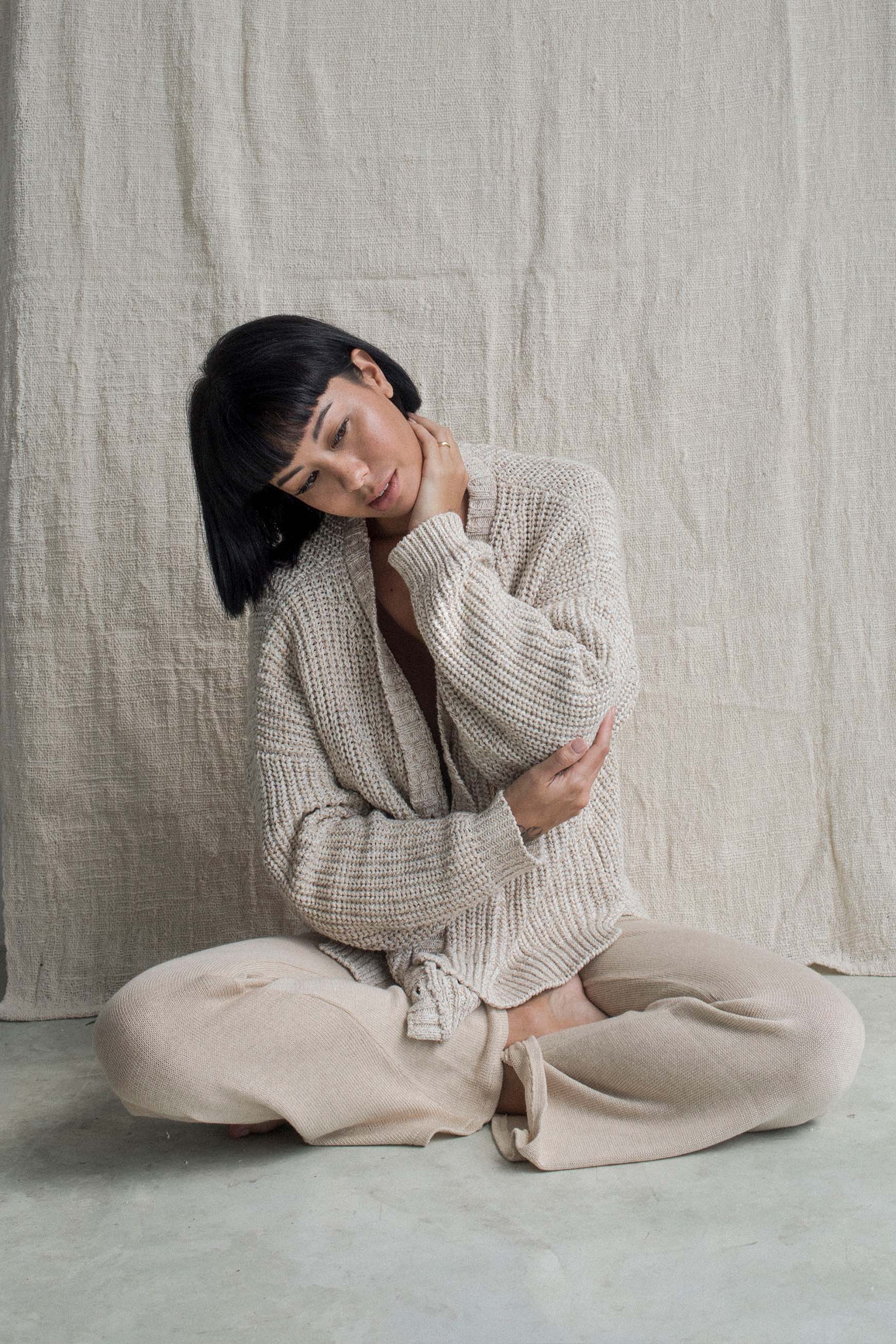 Hand Knitted Cardigan | Helga Cardigan Oat Womens Knitwear