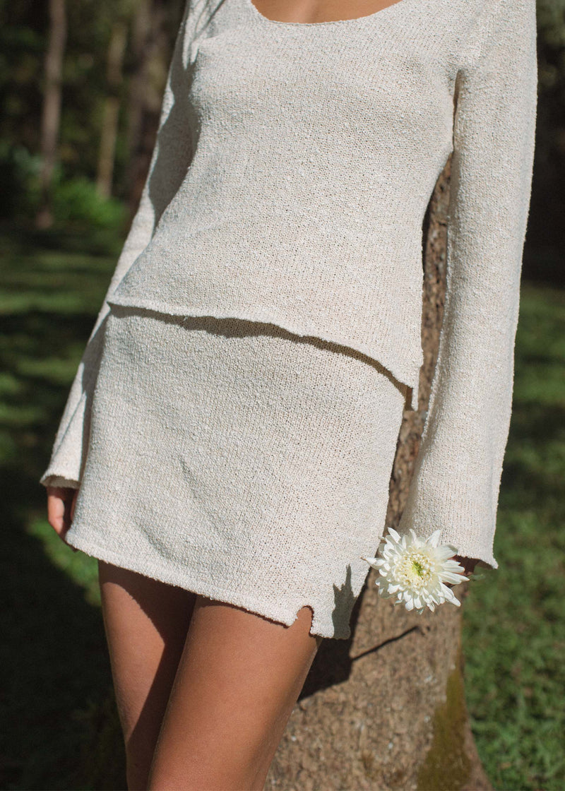 Luna Knit in Pink with Grey Stripe Wool Blend
